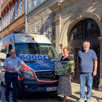 Spendenübergabe Wünschewagen - v.l.n.r: Björn Reckewell, Volker Rasche, Julia Meisenburg (ASB / Wünschewagen), Harald Mikat